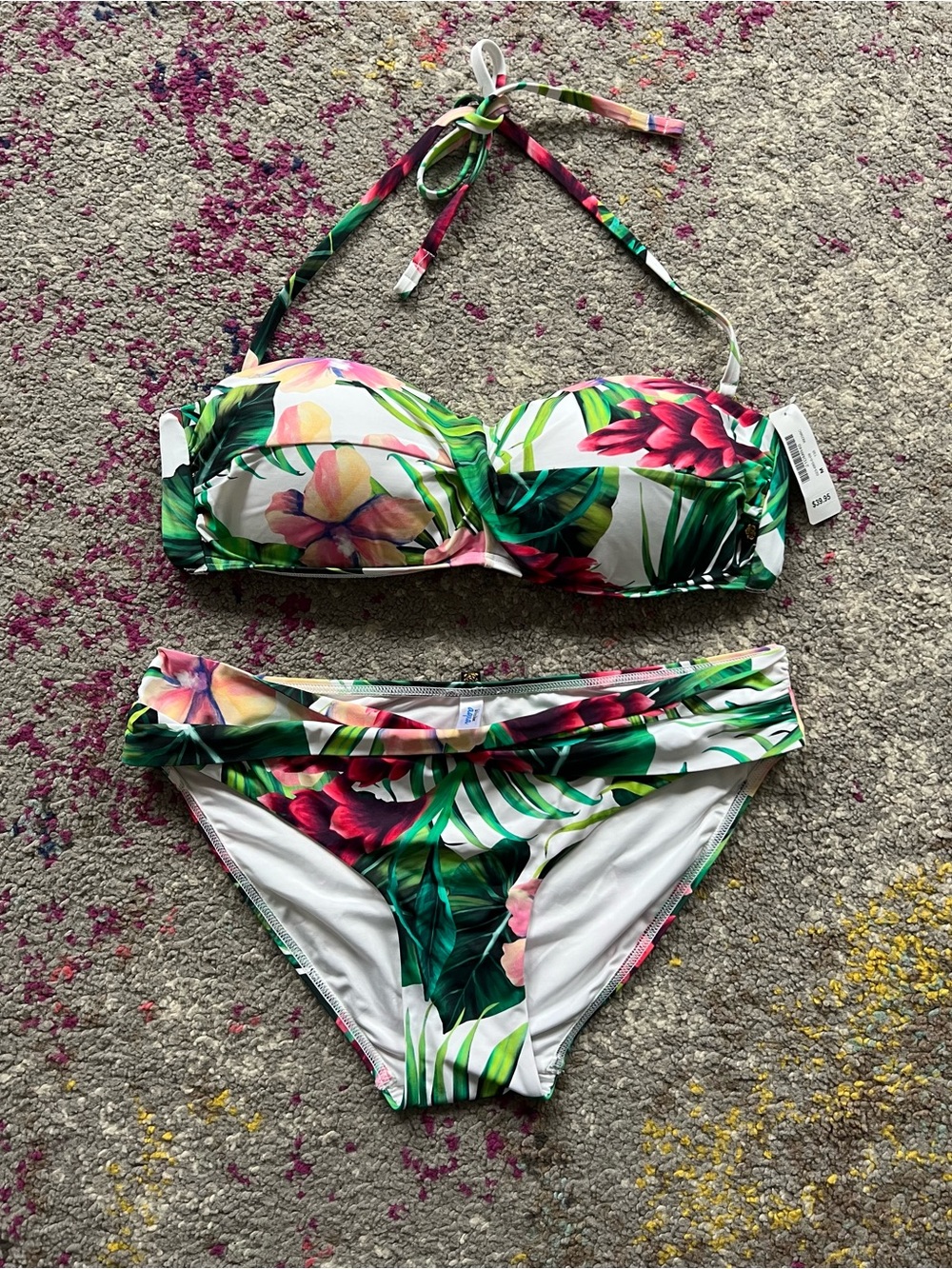 Tropical Floral Bandeau Bikini Set - Size Small & Medium